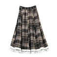 thumbnail image 2 of Awdenio Women Spring Summer High Waisted Wool Plaid A-line High Elasticity Waistband Tassels Skirt, 2 of 8