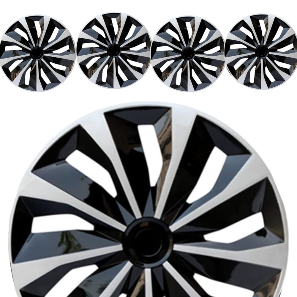 Premium 15" Wheel Covers & Hub Caps ABS Black and Silver, 4 Pack