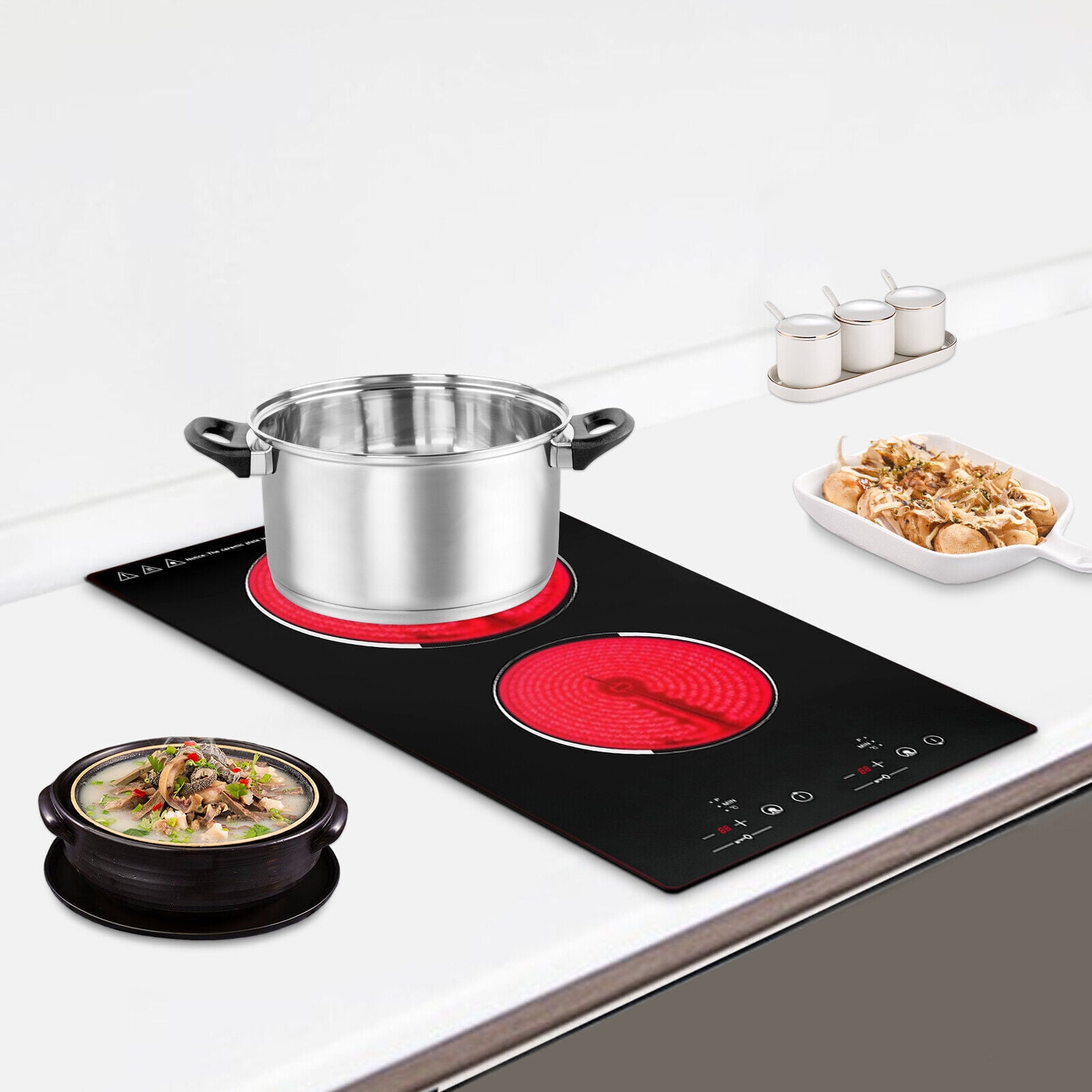 2 Burners Modern Electric Cooking Stove Ceramic Cooktop Touch Control 1500W 140-482°F Black 20.08*11.34in