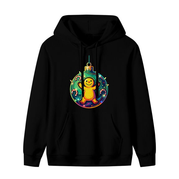 LNFAUEAPRINT Gingerbread Man Christmas Ornament Graphic Hoodie, Black