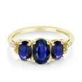 thumbnail image 2 of Gem Stone King 10K Yellow Gold Oval Blue Sapphire and Diamond 3-Stone Engagement Ring | 4.23 Cttw | Three Stone Wedding Anniversary Promise Gold Ring for Women, Size 8), 2 of 4
