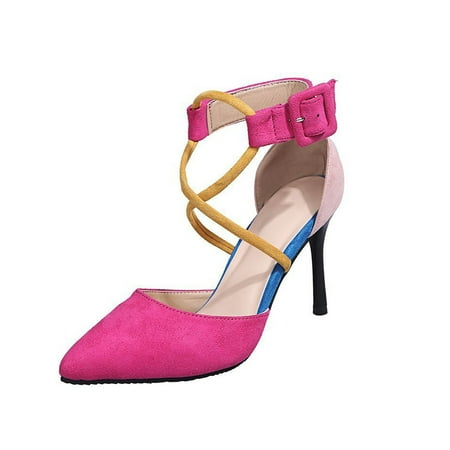

Jikolililili Women s Casual Velvet Bun Head Color Block Strap High Heel Buckle Sandals Women Shoes Christmas 2022 Deals Clearance