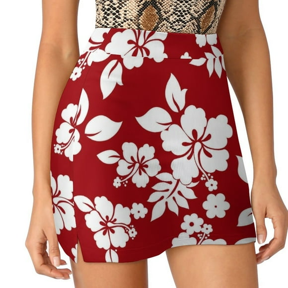 Hawaiian Pattern - Red Light Proof Trouser Skirt luxury women skirts mini denim skirt Skirt satin