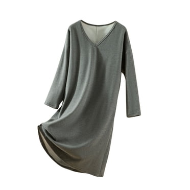 Lorytime Womens Robes Long Length Built in Bra Mid Nightgown V Neck Sleepwear Soft Loungewear Home Clothes Gray Free Size