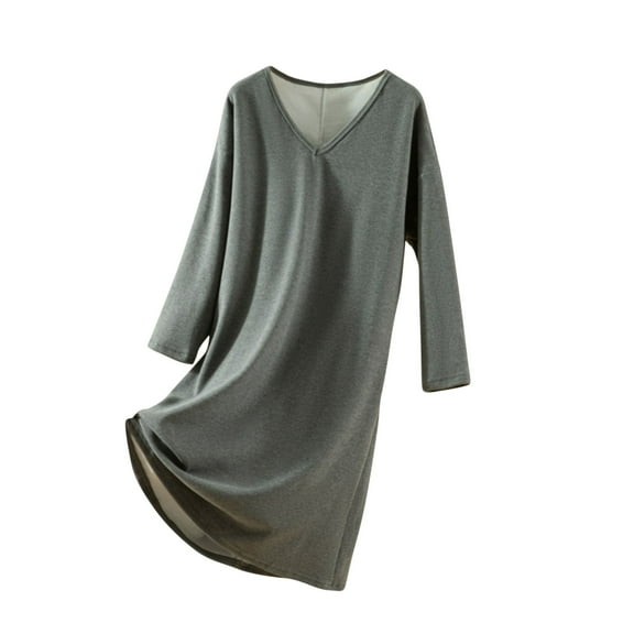Lorytime Womens Robes Long Length Built in Bra Mid Nightgown V Neck Sleepwear Soft Loungewear Home Clothes Gray Free Size