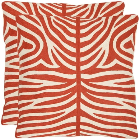Safavieh SAFAVIEH Tiger Stripes 18-inch Embroidered Orange Decorative Pillows (Set of 2)Setof2-Polyester-1 6 x1 6 Square-Accent With a fresh  contemporary eye-catching pattern  this decorative pillow is a lovely addition to any decor. This throw pillow features a contemporary design with hand-stitched embroidered detail.Features:Back: Same as FrontSet includes: 2 PillowsColor options: Off-White with Orange accentsCover closure: Button closureEdging: Knife edgePillow shape: SquareMeasures 18 inches wide x 18 inches longCover: 100-percent CottonFill: 100-percent polyester fiberCare instructions: Dry Clean Setof2-Polyester-1 6 x1 6 Square-Accent
