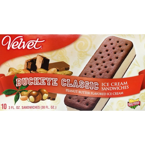 Velvet Buckeye Classic Peanut Butter Ice Cream Sandwiches, 10 Ct, 3 fl oz