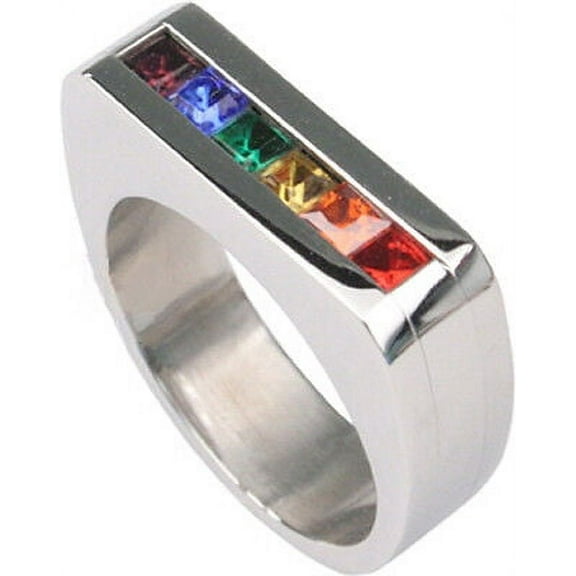 Pride Shack - Rainbow Flat Top Ring LGBT Lesbian Gay Pride Ring Stainless Steel