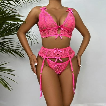 

Quealent Womens Lingerie Lingerie for Women Lace Teddy Lingerie Snap Crotch Bodysuit Hot Pink M
