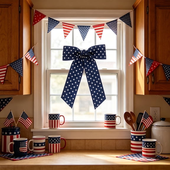 Patriotic American Flag Star & Stripe Bows,4th of July Red White Blue Bows for Independence Day Front Door,Wall,Wreaths,Gift Boxes,Holiday Party Decor