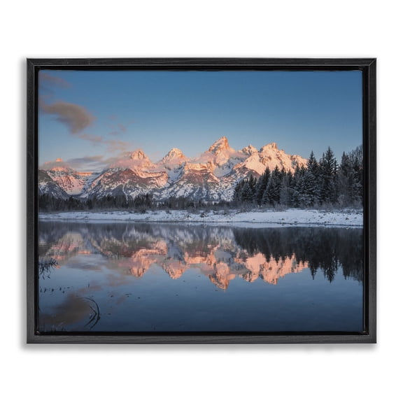Stupell Industries Coastal Winter Mountains Reflection Black Floating Frame Canvas Art, 21 x 17, by Jared Kreiss