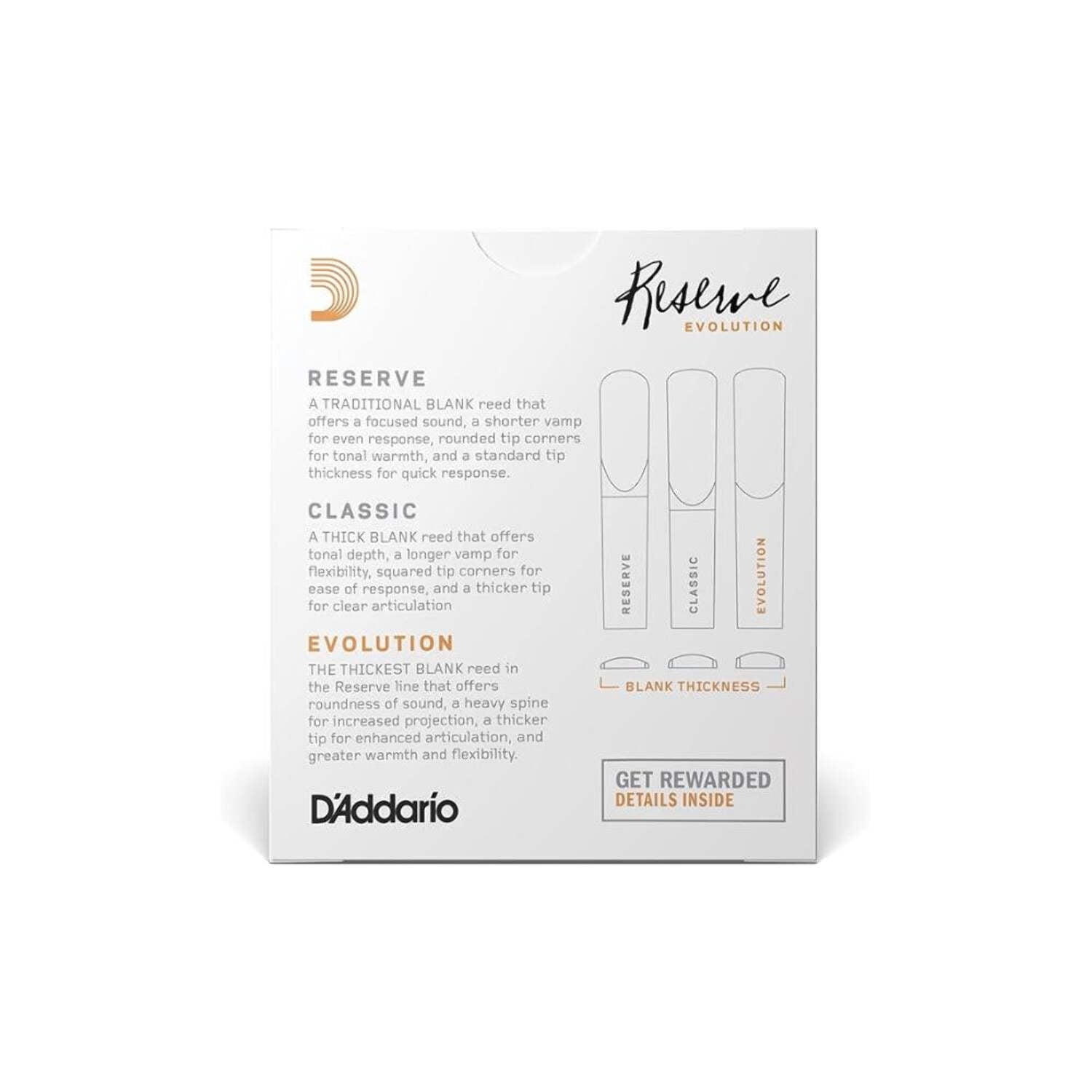 D'Addario Reserve Evolution Bb Clarinet Reeds Size 2.5, 10 Box
