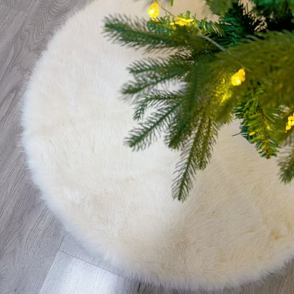 36" Rustic Plush Faux Fur Christmas Tree Skirt,Traditional Holiday Deluxe Soft Fuzzy Neutral Colors Christmas Tree Skirt Mat Decoration for Merry Christmas Xmas Winter New Year Party