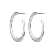 الوقت و Tru Adult Women Silver Tone Post Metal Hoop Earring