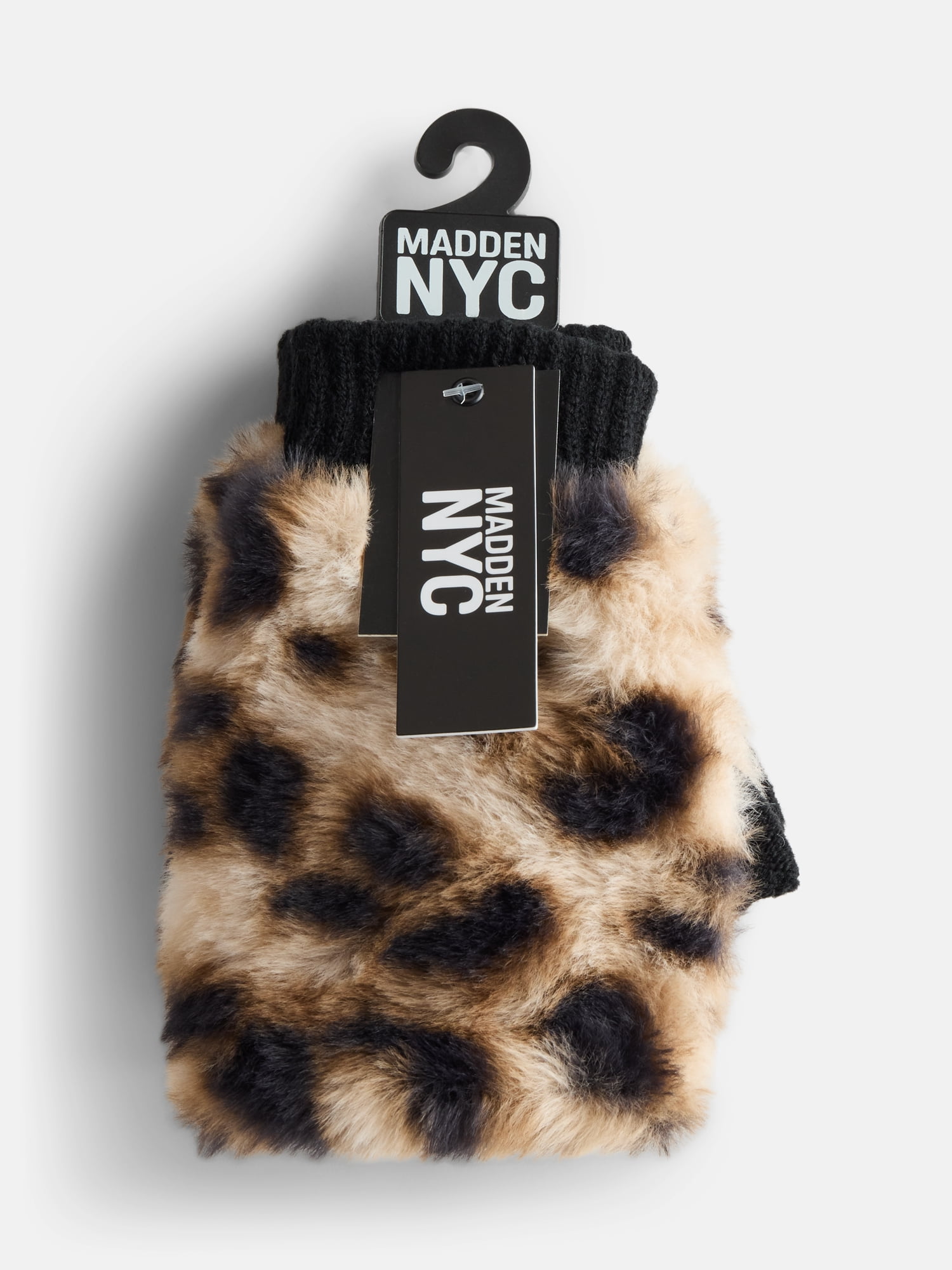 MNYC Women's Faux Fur Gloves, Leopard