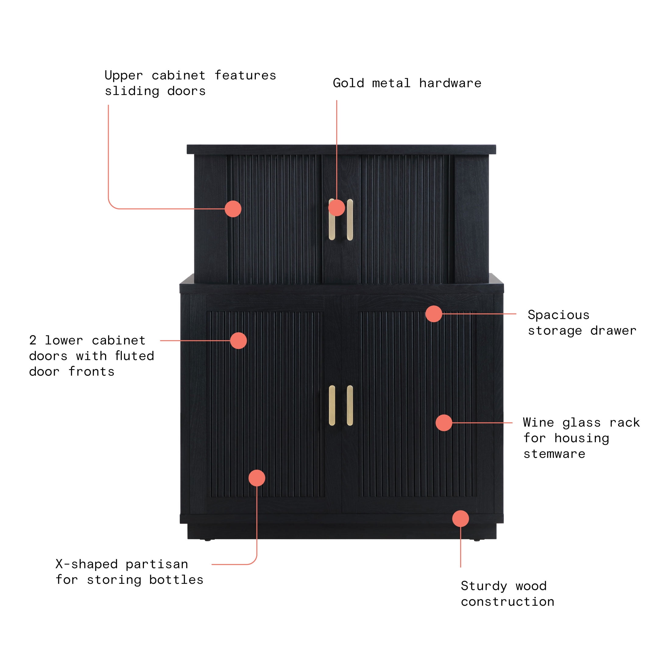 Beautiful Drew Bar Cabinet by Drew Barrymore, Black Finish