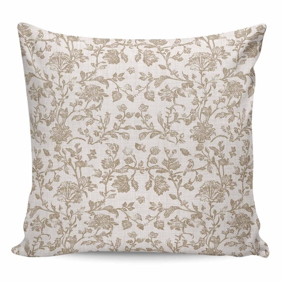 Throw Pillow Covers 16x16 Inch, Farmhouse Khaki Decorative Pillow Cases for Couch Sofa Bed, Vintage Flower Leaf Botanical Plant Cotton Linen Square Home Decor Pillowcases with Hidden Zipper