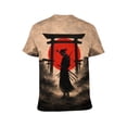 thumbnail image 2 of LAOLIUSN Men’s All Over Print Graphic T-Shirt, Japanese Samurai Ronin Katana Rising Sun Torii Dragon Sakura 3D Printed Streetwear Tee, Short Sleeve Crewneck, S-4XL, 2 of 7