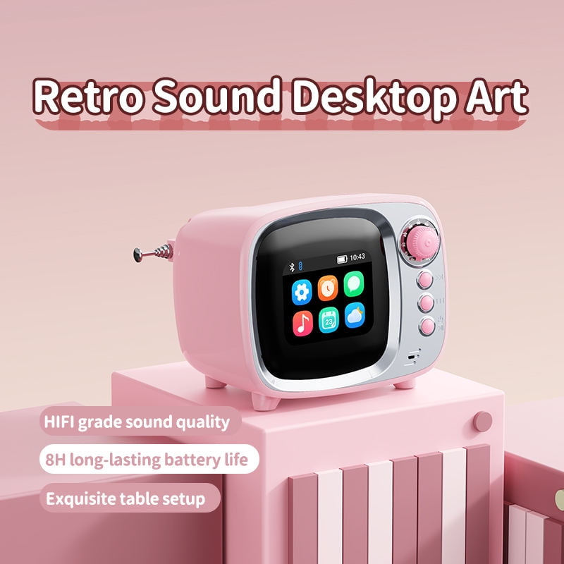 FM Radio Bluetooth Speaker with Alarm Clock, Rechargeable Retro Mini Wireless Speaker, LCD Touch Screen Display, Support TF Card, Vintage Decor Perfect for Party,Office,Home,Bedroom,Kitchen,Outdoor