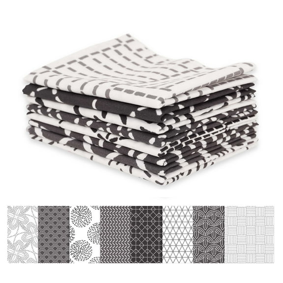 Soimoi 8 Pc Fat Quarter Bundle,Japanese SashikoPrint 18"x 22"DIY Patchwork-100% CottonPre-Cut Quilting Fabric White & Gray