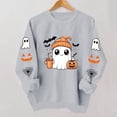 thumbnail image 6 of Xinoom Women Halloween Crewneck Pullover Sweatshirt, Cute Ghost Pumpkin Bat Pattern Long Sleeve Tops, Loose Fit Casual Shirts for Holiday Daily Wear Gray,L, 6 of 8