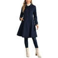 thumbnail image 2 of INSPIRE CHIC Women's Vintage Solid A Line Double Breasted Collared Winter Overcoat M Dark Blue, 2 of 6