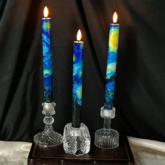 XINAOBAOLUO 10 Inch Flameless Taper Candle, 3PCS Starry Sky Decorative Battery Operated Candle with Remote Control, Flickering LED Candle Holder Perfect for Home Decor,Party and Weddings