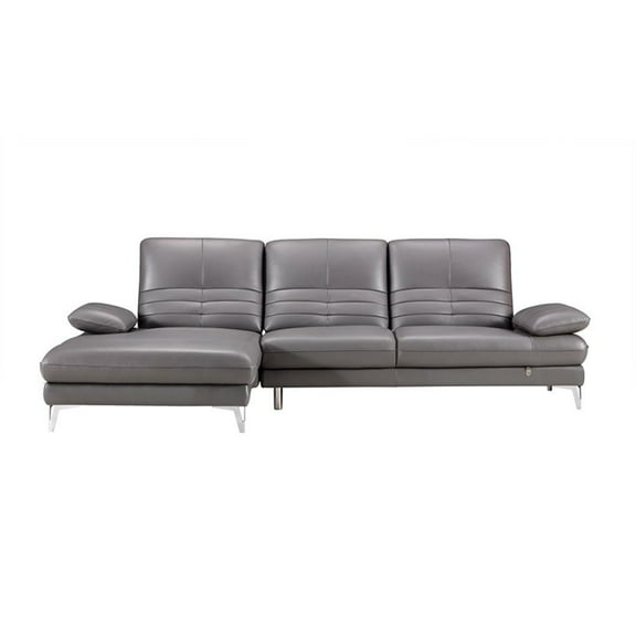 EK-L070 Gray Color With Italian Leather Sectional - Left Facing Chaise
