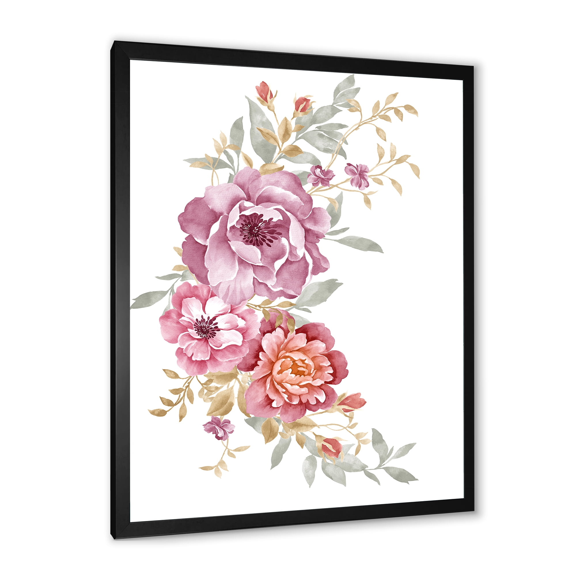 Designart 'Bouquet of Purple and Pink Flowers III' Farmhouse Framed Art Print