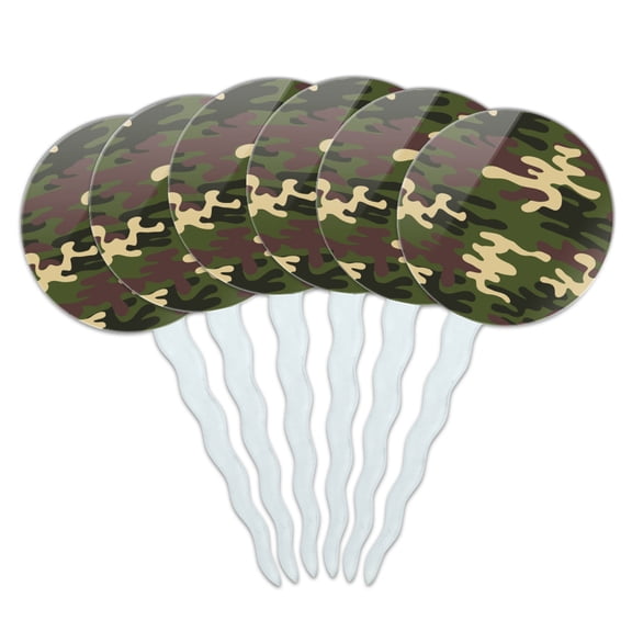 Green Camouflage Cupcake Picks Toppers Decoration Set of 6