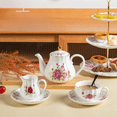 thumbnail image 3 of Porcelain Tea Sets, 8 OZ Cups& Saucer Service For 6, With Teapot Sugar Bowl Cream Pitcher Teaspoons And Tea Strainer For Tea/Coffee, 3 of 4