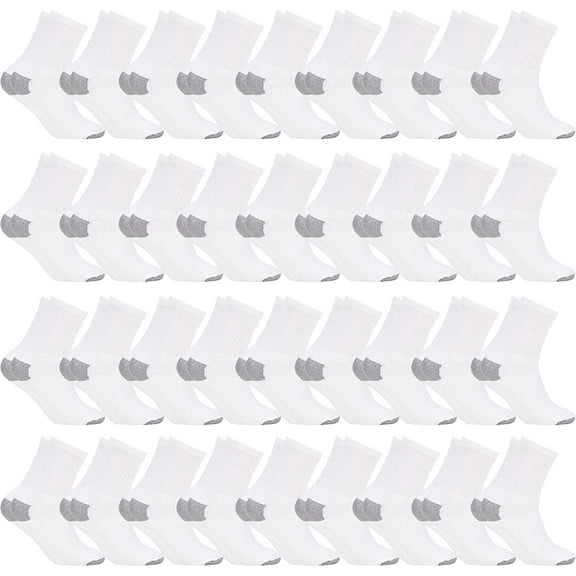 Mens & Womens Lightweight Cotton Crew Socks Bulk, Homeless Donation Cheap, Wholesale Sock (36 Pairs White Womens/Gray Heel and Toe)