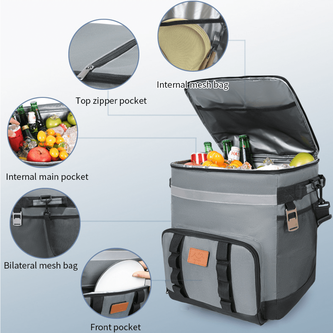 Rolling Cooler, 32QT Ice Chest Rolling Cooler with Wheels and Handle, Soft Sided Leakproof Soft Cooler Bag for Beach Camping Patio Travel Outdoor, Gray