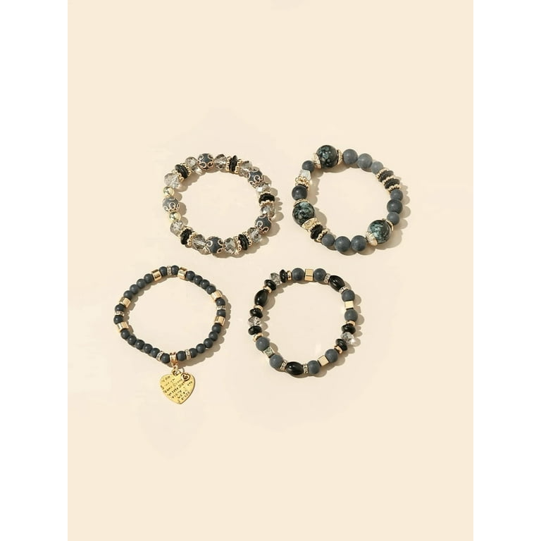 Hotian 4pcs Beaded Bracelet Jewelry Set Multilayer Boho Charm Bracelet Pack for Women and Men Multicolor, Women's, Size: One size, Grey Type