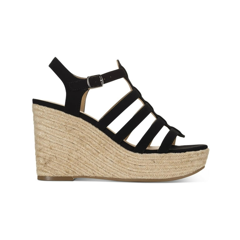 Sun + Stone Womens Wesleyy Faux Suede Caged Wedge Sandals