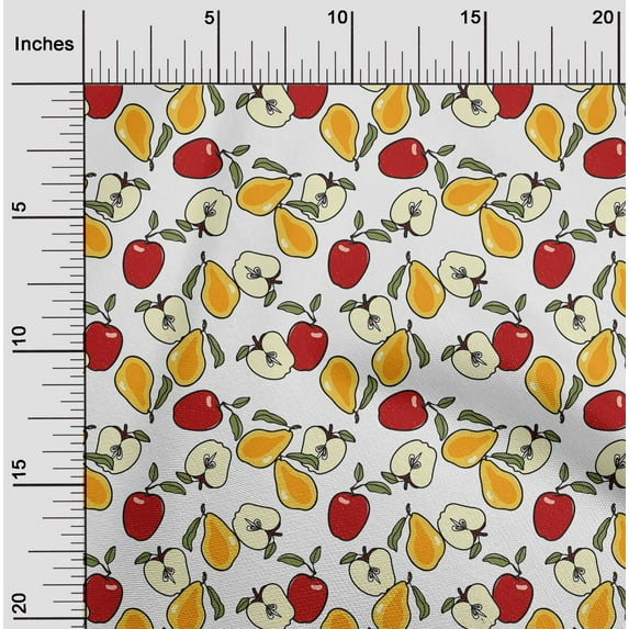 oneOone Polyester Lycra White Fabric & Pear Fruits Sewing Fabric By The Yard Printed Diy Clothing Sewing Supplies 56 Inch Wide