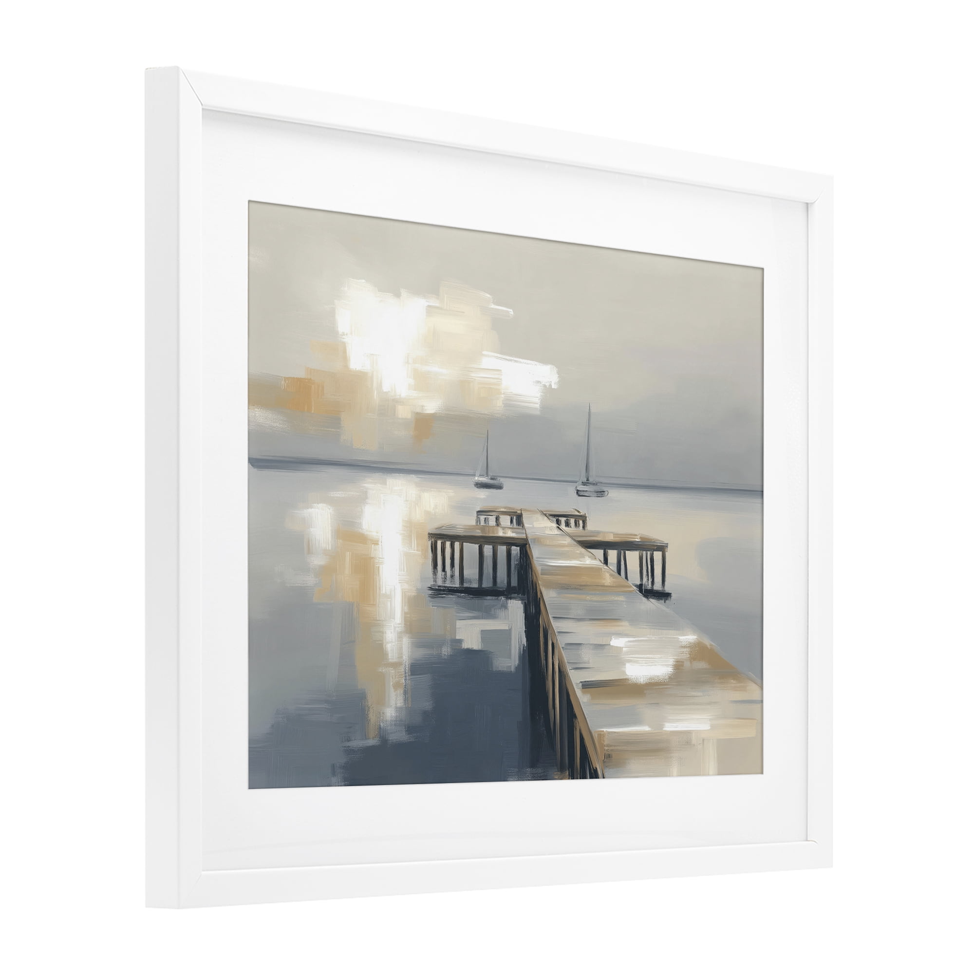 Stupell Industries Pier with Two Boats Seascape White Framed Print Under Glass, design by Kim Curinga