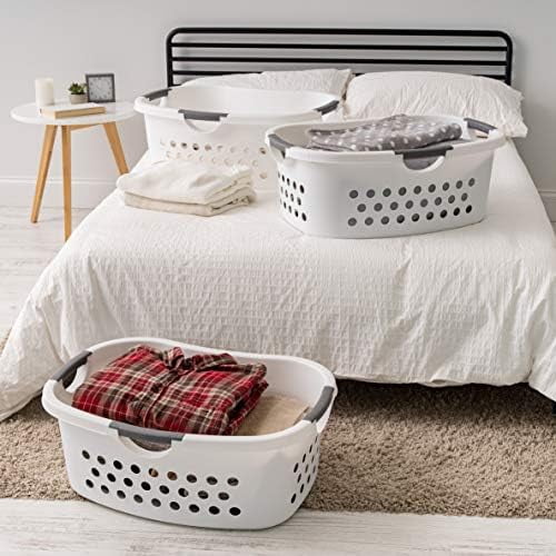 IRIS USA 50L Plastic Hip Hold Laundry Basket with Built-In Comfort Carry Handles, 3 - Pack, 1.5 Bushel, Clothes Hamper, Laundry Hamper, Ventilation Holes, for Closet Dorm Laundry Room Bedroom, White