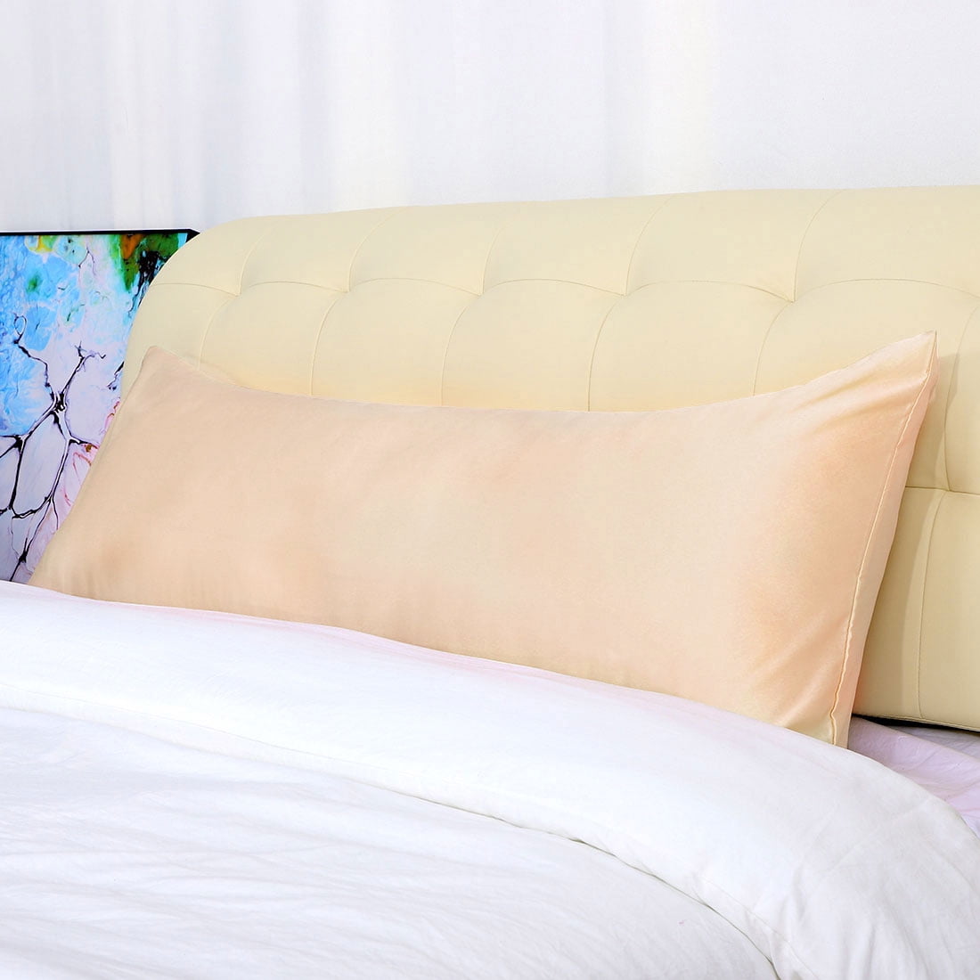Unique Bargains Envelope Closure Satin Silk Body Pillow Cover Champagne 20"x54"
