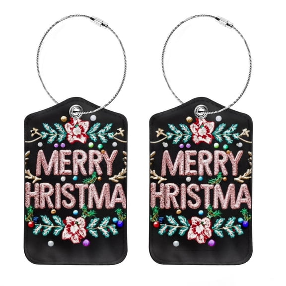 2 Piece Christmas Luggage Tag for Suitcase Identifiers Privacy Name Address Label Card Tags with Stainless Steel Loop Women Men