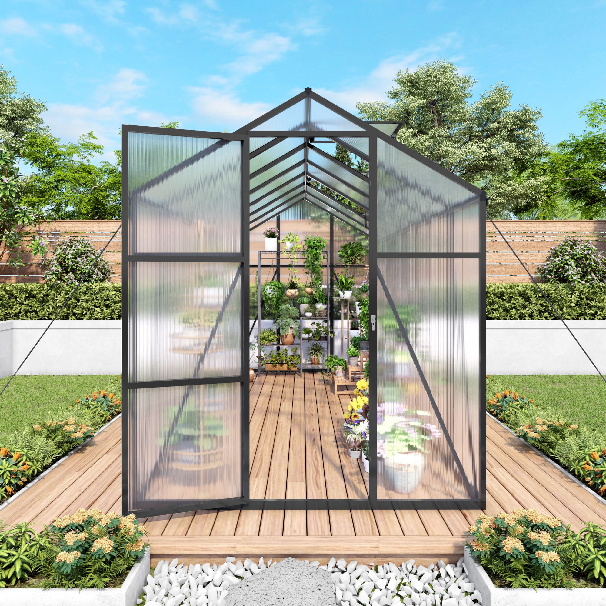 MAYEERTY 6x14 FT Walk-in Outdoor Greenhouse, Garden Greenhouse with Aluminum Frame, Adjustable Vents, Lockable Door & UV Protection for Backyard, Patio & Garden