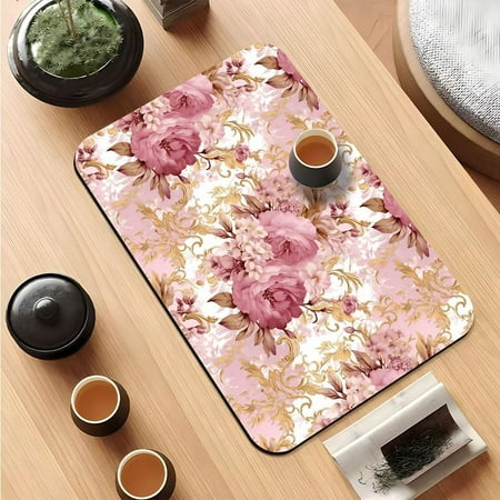 

Coffee Mat Hide Stain Rubber Backed Absorbent Elegant Floral Print Dish Drying Mats for Kitchen Counter Non-Slip Diatomaceous Drying Mat (23.5x15.5in Peony Flower 1)