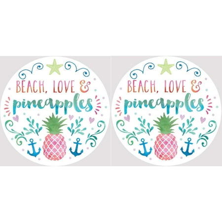 - Beach Love and Pink Pineapples Car Coasters Set of 2