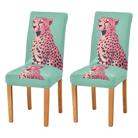 Yayeee 2 Pack Dining Chair Covers Stretch Parson Chairs Slipcovers Seat Protector, Big Pink Cheetah