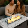 thumbnail image 5 of Nuu Garden Patio Metal 43'' Propane Fire Pit with Marble Texture Glass Tabletop, 50,000 BTU with Wind Guard Cover Glass Beads & Lid, CSA-Certified 2 in 1 Table Gatherings Parties, Ivory White, 5 of 10