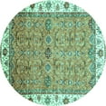 thumbnail image 1 of Ahgly Company Indoor Round Oriental Turquoise Blue Traditional Area Rugs, 4' Round, 1 of 4