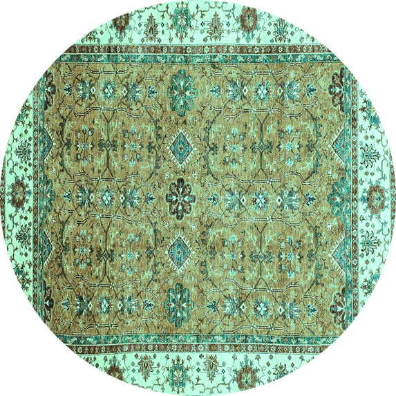 Ahgly Company Indoor Round Oriental Turquoise Blue Traditional Area Rugs, 4' Round