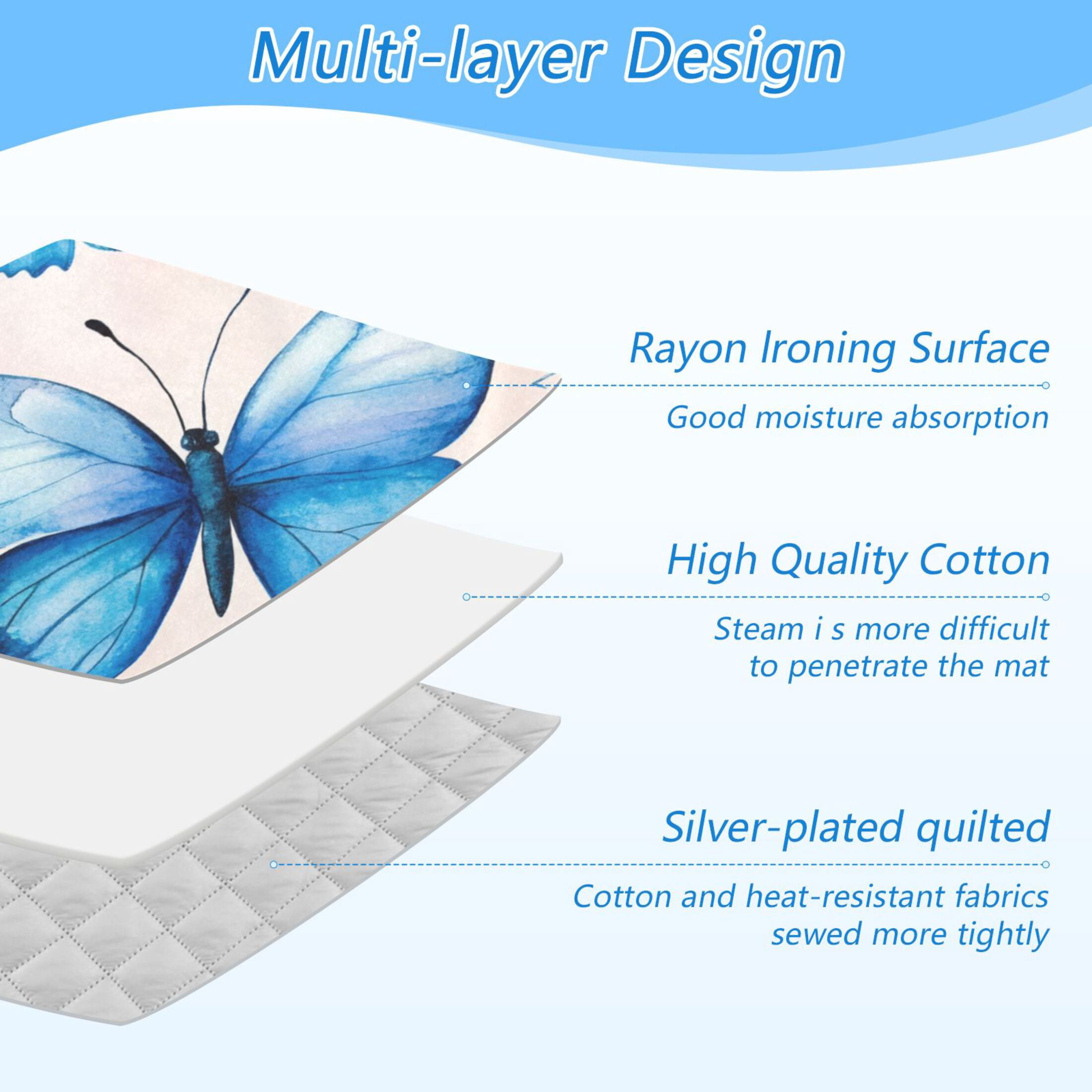 Beautiful Blue Butterflies Ironing Mat Blanket for Table Top Travel Portable Ironing Board Pad 47.2x27.6 Inch