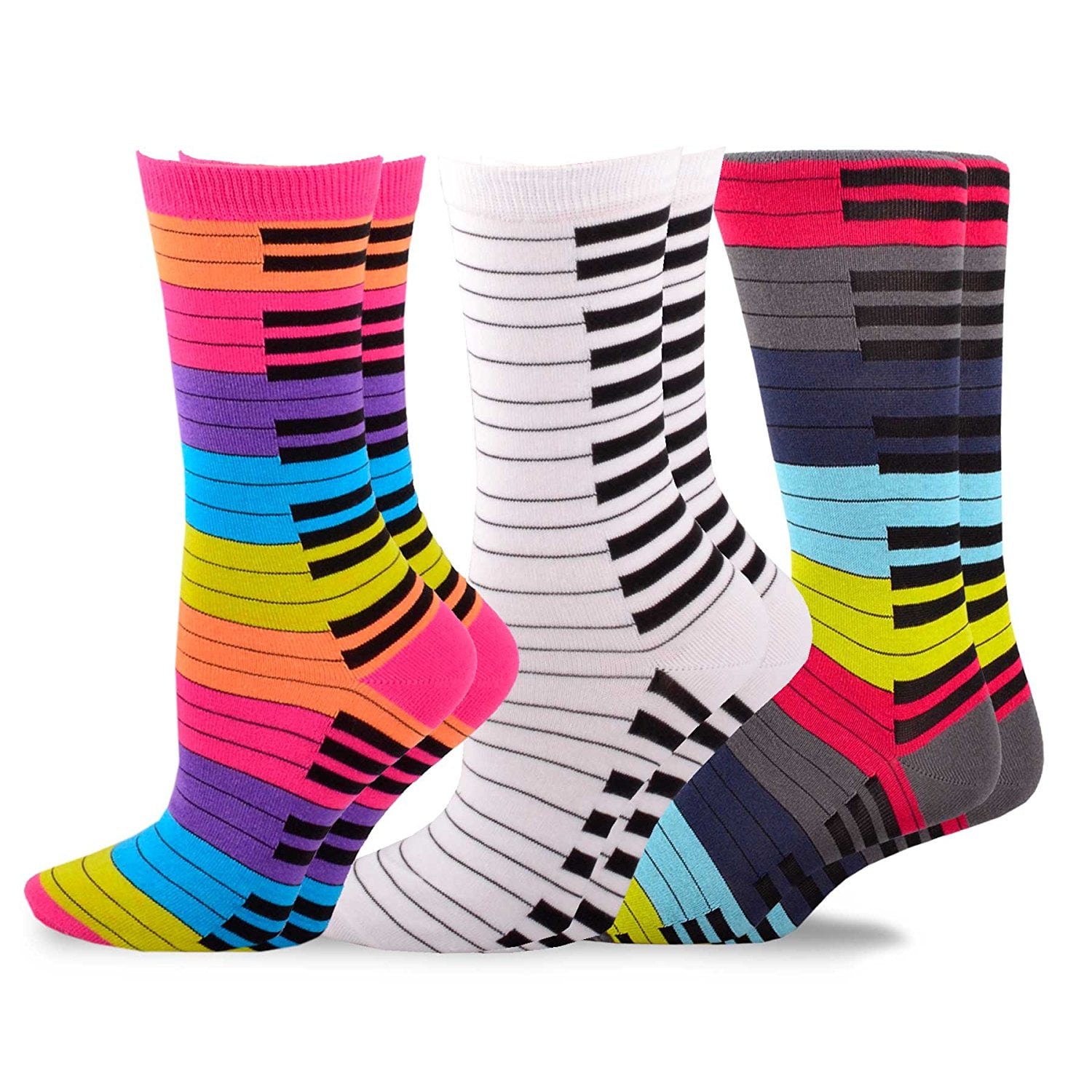 TeeHee Music Cotton Crew Socks for Women and Men 3Pack (911, Piano