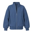 thumbnail image 5 of DIOAZUD Women's Zip up Sweatshirt Stand Collar No Hood Long Sleeve Fleece Cardigan with Pockets Solid Color Casual Fall Sweatshirts Jacket Navy S-XXL, 5 of 7
